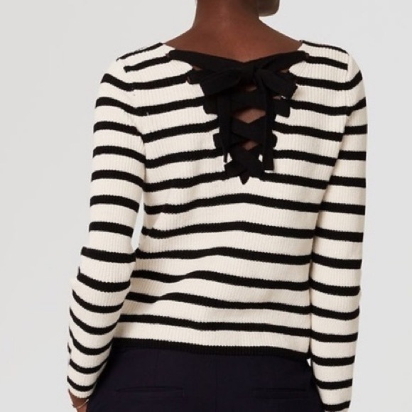 BRAND NEW!  LOFT Striped Lace Up Sweater - Picture 2 of 7